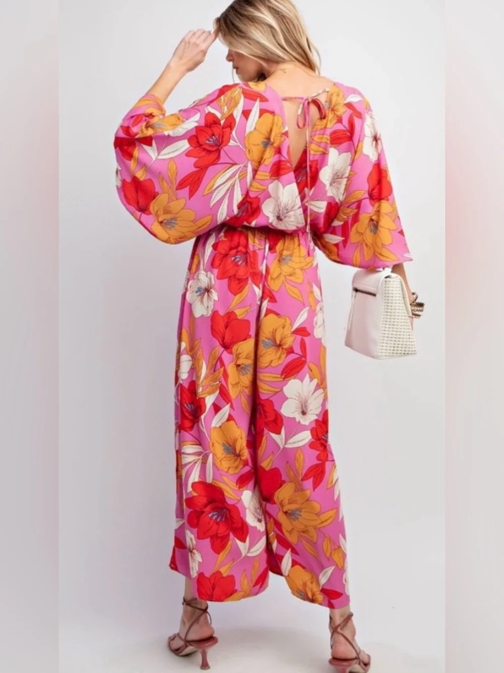 Floral V-Neck Wide-Leg Jumpsuit in Pink Floral